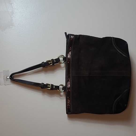 Coach Brown Suede Leather Gallery Tote Vintage Handbag Beaded Trim Accents EUC - Picture 6 of 12